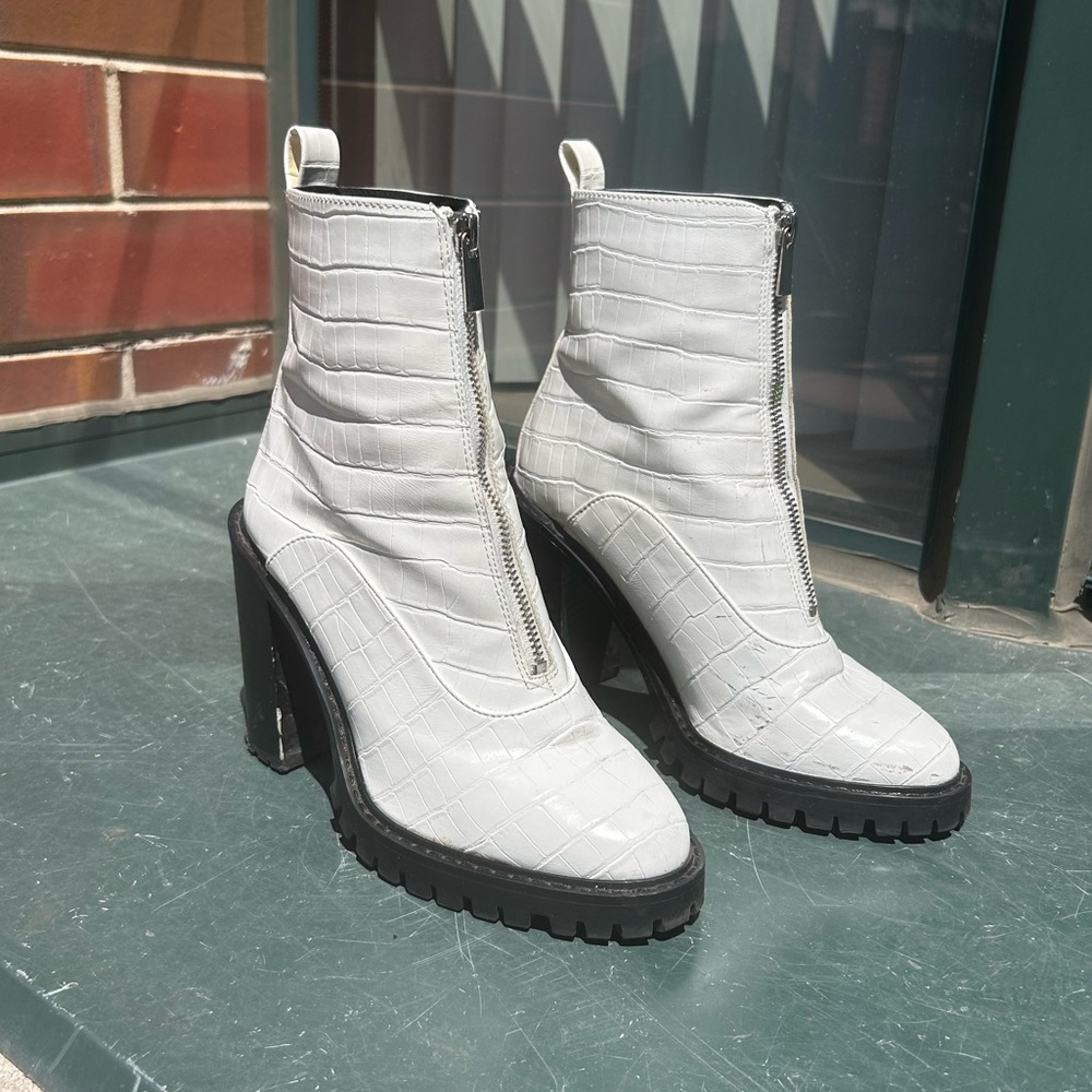 ASOS White Croc-Embossed Zip-up Ankle Boots